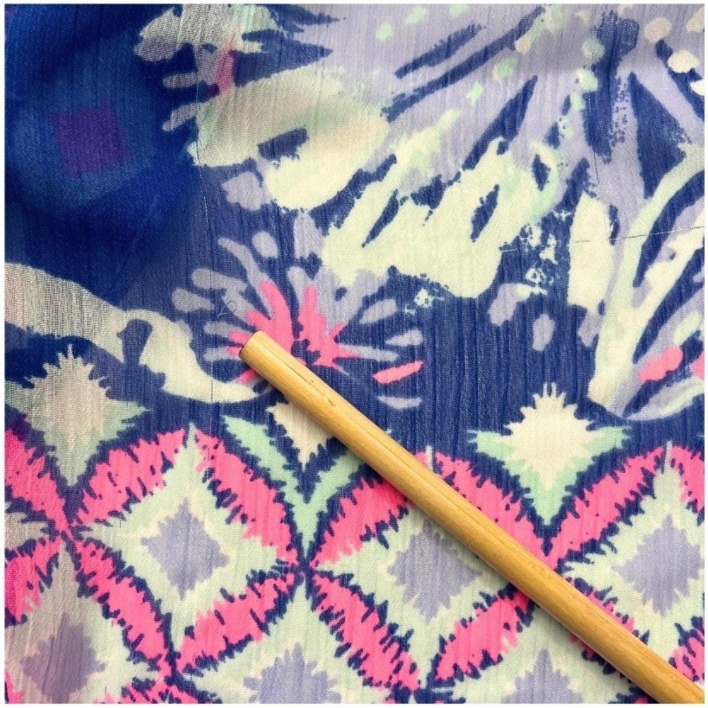 Lilly Pulitzer Fringe Kaftan Tunic Top XS Blue Pink Tropical Print Beach Boho - Picture 8 of 12